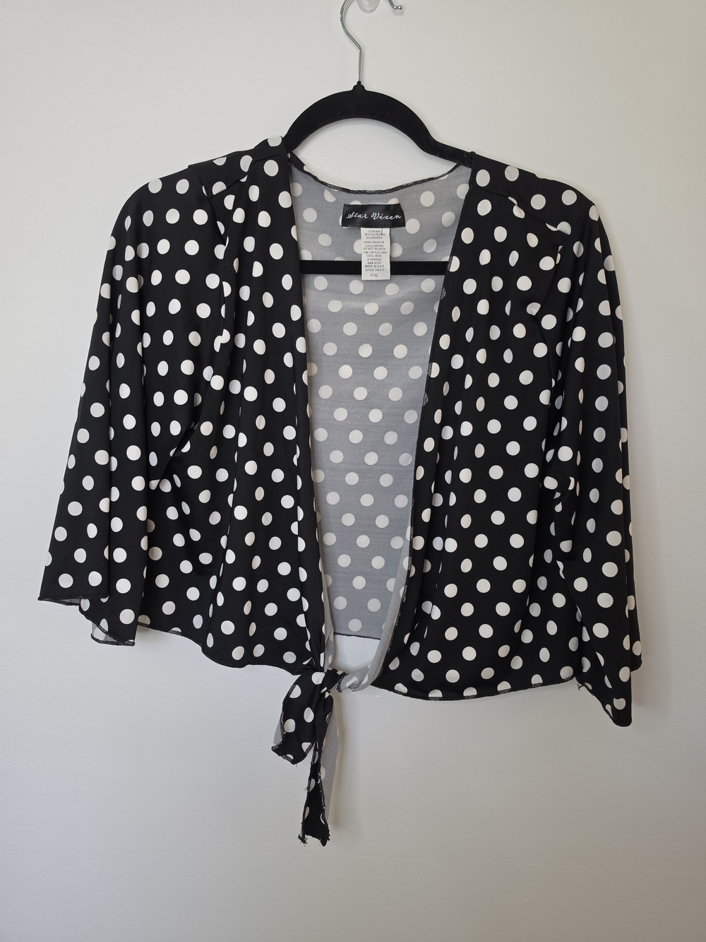 Star Vixen Black and White Polka Dot Tie-Front Blouse
